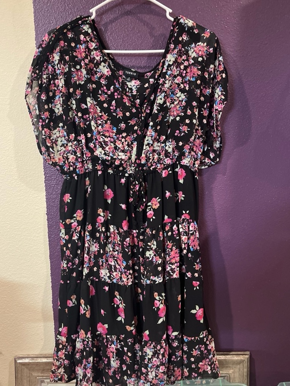 torrid Black Floral Dress with Pink & Mint Blossoms
